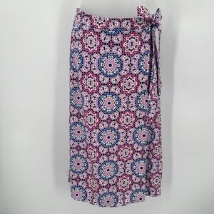 LOFT Petites Skirt Womens 10P Linen Blend Wrap Midi Mosaic Purple Side Tie Long